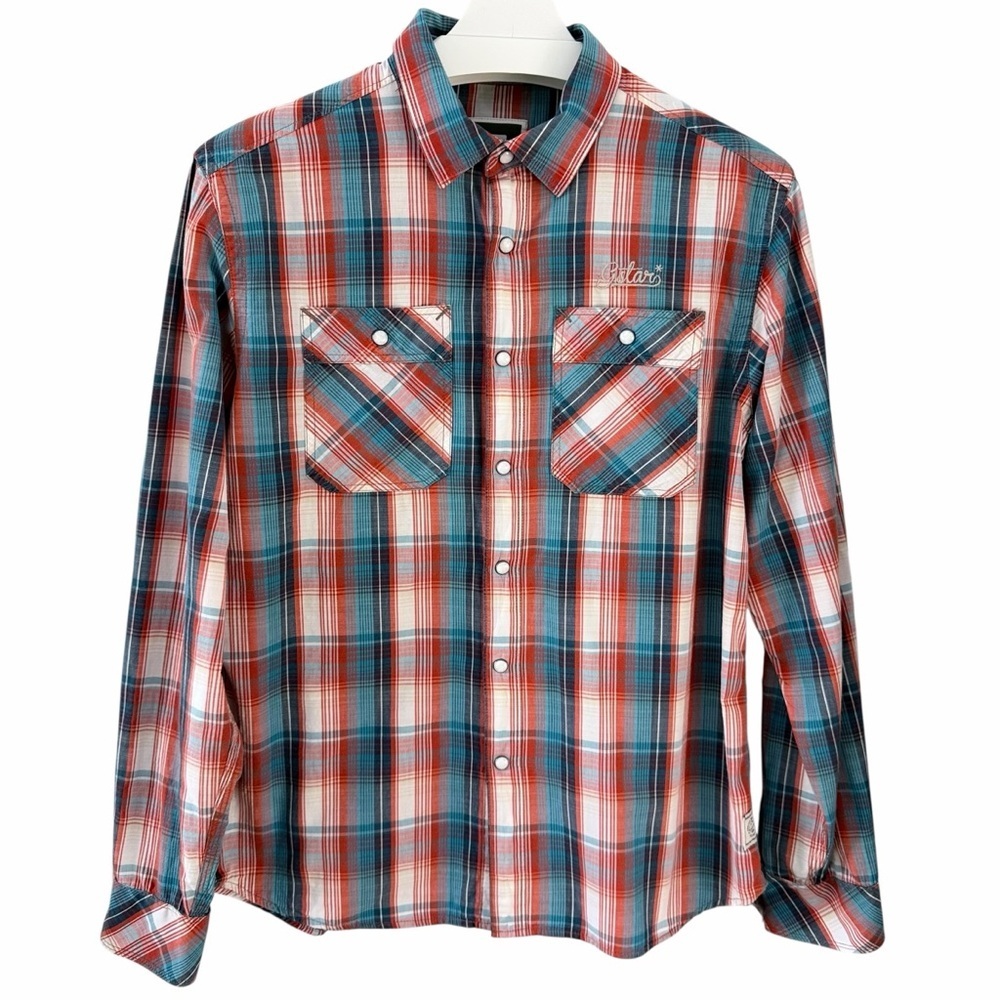G-STAR RAW Red Blue Plaid Western Button Up Roll-Up Sleeve Shirt cotton size L